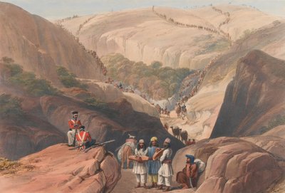 The First Descent through the Koojah [sic] Pass, c.1839 (litografi, tonad) av James (after) Atkinson
