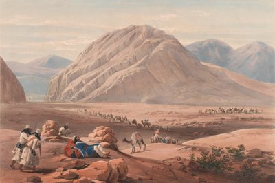 Utsikt över berget Baba-Naunee, ca 1839 (litografi, tonad) av James (after) Atkinson