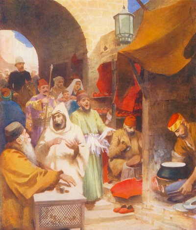 Det heliga landet: En orientalisk basargata (färglitografi) av James (after) Clark