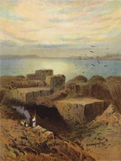 Ruiner av Babylon och hängande trädgårdar (färg litho) av James (after) Clark