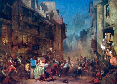 The Porteous Mob (färglitografi) av James (after) Drummond