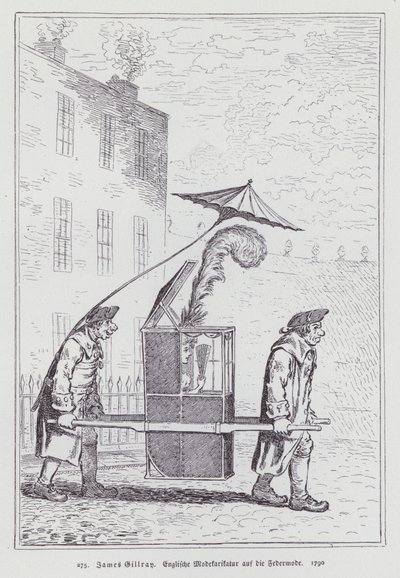 Engelsk tecknad film som hånar modet för kvinnor som bär fjäderhuvudbonader av James (after) Gillray