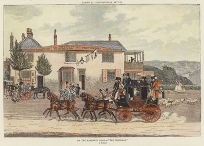 On the Highgate Road - "The Woodman" (färg litho) av James (after) Pollard
