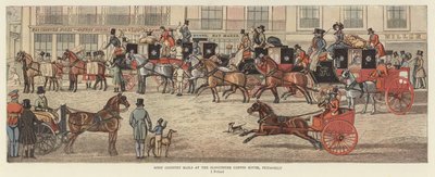 West Country Mails på Gloucester Coffee House, Piccadilly (färg litho) av James (after) Pollard