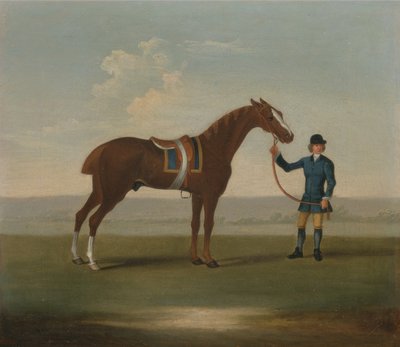 En kastanjehäst (möjligen gammal partner) som hålls av en brudgum (olja på duk) av James (attr.) Seymour