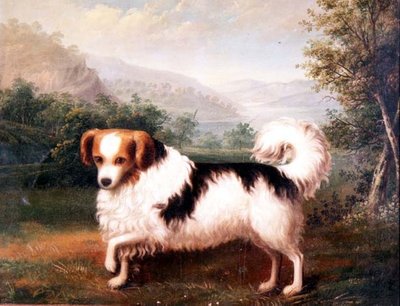 En Phallene Papillon i ett höglandslandskap av James (attr. to) Barenger