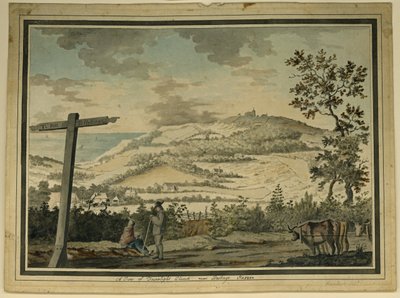 A View of Fairlight Church, nära Hastings, Sussex (akvarell på papper) av James (attr. to) Lambert