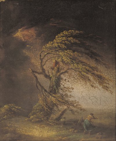 Ett träd träffat av blixten (olja på duk nedlagd ombord) av James (circle of) Ward
