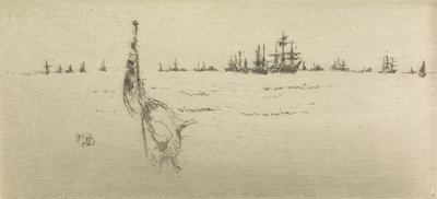Dipping the Flag, from a set of twelve etchings entitled The Naval Review, 1887  av James Abbott McNeill Whistler