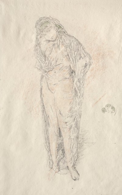 Draperad figur stående. av James Abbott McNeill Whistler