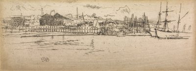 Dry-Dock, Southampton, från en serie av tolv etsningar med titeln The Naval Review, 1887. av James Abbott McNeill Whistler