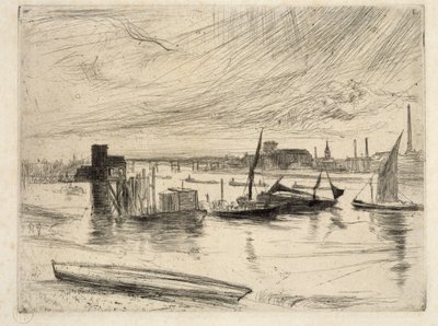 Early Morning, Battersea, 1861 (torrnål) av James Abbott McNeill Whistler