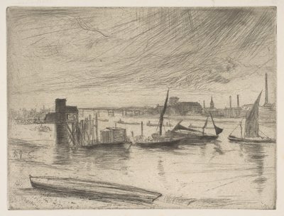 Tidig morgon, Battersea Battersea Dawn Cadogan Pier, 1861. av James Abbott McNeill Whistler