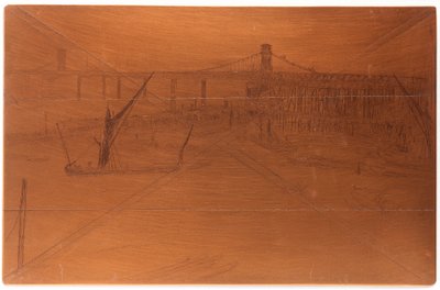 Etsningsplatta: Old Hungerford Bridge, 1861. av James Abbott McNeill Whistler