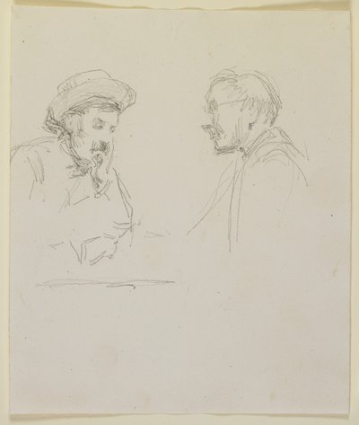 Två mäns huvuden, ca 1855-59 (penna på benvitt vävt papper) av James Abbott McNeill Whistler