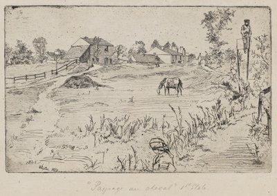 Landskap med hästen (ängen) 1859 (etsning på papper) av James Abbott McNeill Whistler