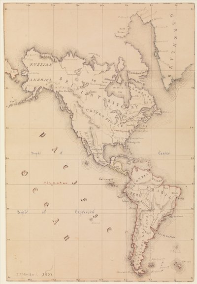 Karta över västra halvklotet (från skissboken) av James Abbott McNeill Whistler