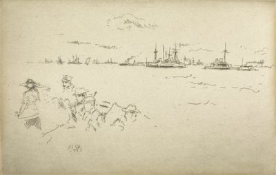 Monitors, from a set of twelve etchings entitled The Naval Review, 1887  av James Abbott McNeill Whistler