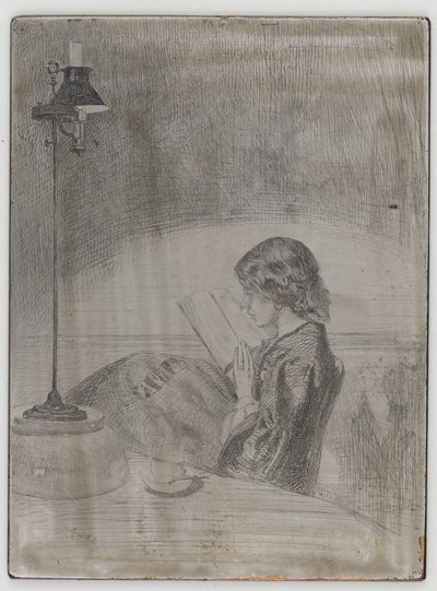 Läsning av Lamplight, 1858. av James Abbott McNeill Whistler