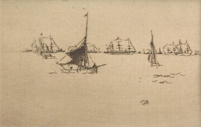 The Fleet: Evening, från en uppsättning av tolv etsningar med titeln The Naval Review, 1887 av James Abbott McNeill Whistler