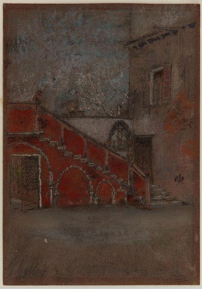 The Staircase: Note in Red, 1880 (krita och pastell på brunt papper) av James Abbott McNeill Whistler