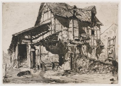 Den osäkra hyresgården. En av de tolv etsningarna från naturen The French Set, 1858. av James Abbott McNeill Whistler
