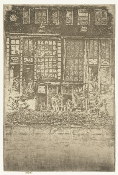 Två kanalhus i Amsterdam Broderad gardin av James Abbott McNeill Whistler