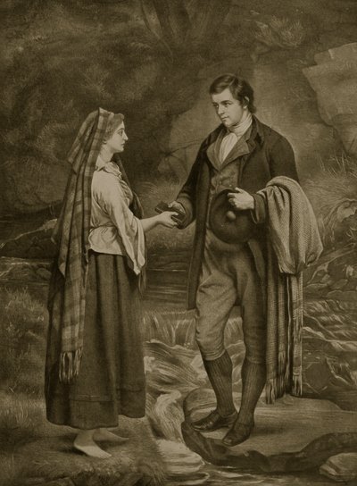 Trolovning av Robert Burns och Highland Mary, 1785, illustration från 