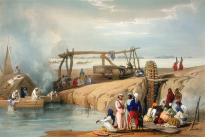 Persiskt hjul som lyfter vatten från Sutlejfloden, Punjab, 1842 av James Atkinson