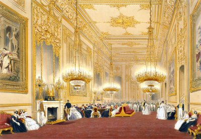 The Grand Reception Room - Statlig underhållning för Hans Majestät Kung Louis-Philippe, 1838 av James Baker after Pyne