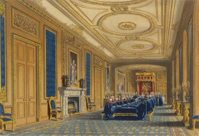 Throne Room, Windsor Castle - Installationen av Strumpebandsorden, 1838 av James Baker after Pyne