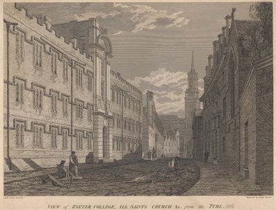 Utsikt över Exeter College, All Saints Church, från Turl av James Basire