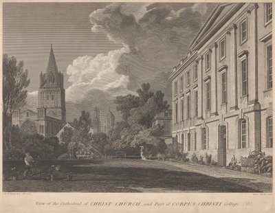 Utsikt över katedralen i Christ Church och en del av Corpus Christi College av James Basire