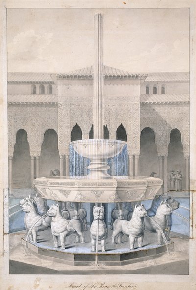Fountain in the Court of the Lions, Alhambra, från The Arabian Antiquities of Spain, publicerad 1815 (handfärgad gravyr) av James Cavanagh Murphy