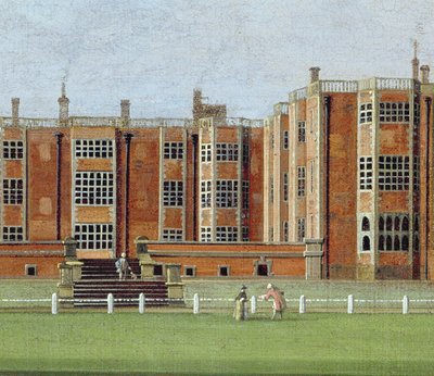 Utsikt över Temple Newsam House, c.1750 (olja på duk) (detalj av 128852, som visar den centrala delen av fasaden) av James Chapman
