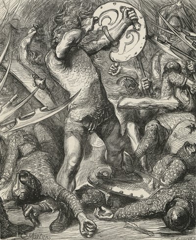 Hereward skär sig fram genom den normandiska värjan. av James Cooper