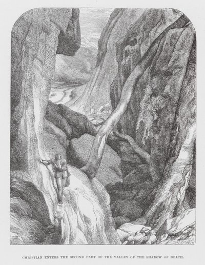 Christian går in i den andra delen av dödsskuggans dal (gravyr) av James Dawson Watson