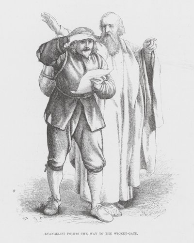 Evangelist visar vägen till Wicket-gate (gravyr) av James Dawson Watson