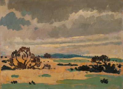 Franskt landskap (olja på pannå) av James Dickson Innes