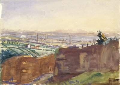 Llanelli från Furnace Quarry (akvarell på papper) av James Dickson Innes