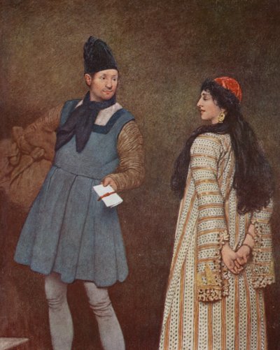 Shakespeares Köpmannen i Venedig: Jessica och Launcelot (färglitografi) av James Dromgole Linton