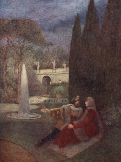 Shakespeares Köpmannen i Venedig: Lorenzo och Jessica (färglitografi) av James Dromgole Linton