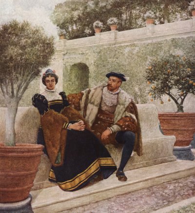 Shakespeares Köpmannen i Venedig: Lorenzo och Jessica (färglitografi) av James Dromgole Linton