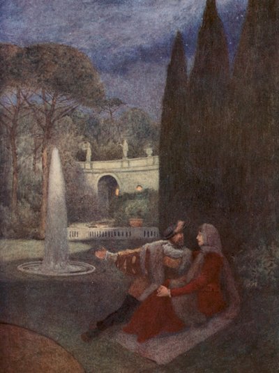 Shakespeares Köpmannen i Venedig: Lorenzo och Jessica (färglitografi) av James Dromgole Linton