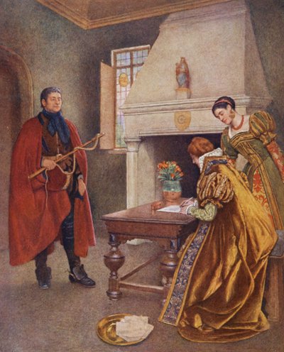 Shakespeares Köpmannen i Venedig: Portia, Nerissa och Balthazar (färglitografi) av James Dromgole Linton