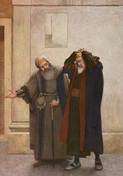 Shakespeares Köpmannen i Venedig: Shylock och Tubal (färglitografi) av James Dromgole Linton