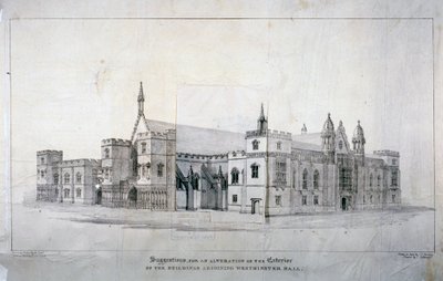 Förslag på ändringar av byggnaderna intill Westminster Hall, London, c1825. av James Duffield Harding