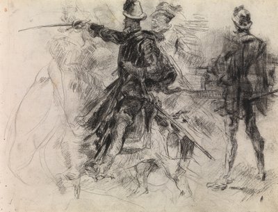 Don Quijote (svart krita på papper) av James Ensor