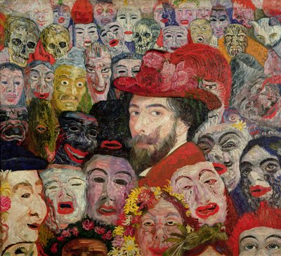 Mitt porträtt omgivet av masker av James Ensor