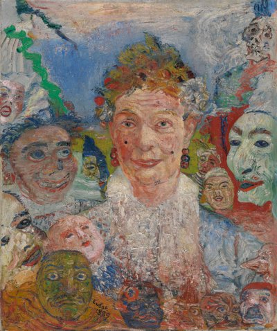 Gammal dam med masker av James Ensor